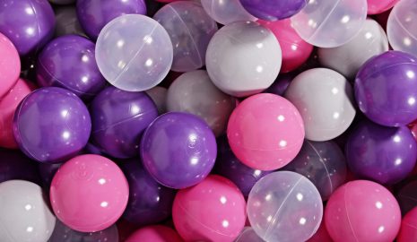 MeowBaby® zostava plastových guličiek 300ks ?7cm fialové, svetlo ružové, šedé, transparentne