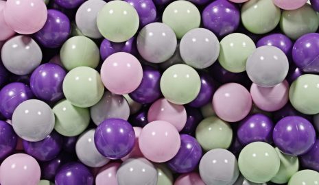 MeowBaby® zostava plastových guličiek 300ks ?7cm svetlozelené, fialové, šedé, pastelovo ružové