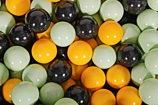 MeowBaby® zostava plastových guličiek 300ks ?7cm svetlozelené, žlté, čierne