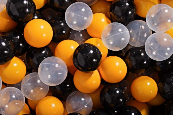 MeowBaby® zostava plastových guličiek 300ks ?7cm žlté, čierne, transparentne