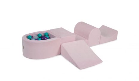 MeowBaby® PENOVÁ SADA NA HRU svetlotužový + komplet 100 loptičiek: fiolet, transparent, turkus