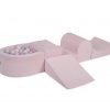 MeowBaby® PENOVÁ SADA NA HRU svetlotužový + komplet 100 loptičiek: pastelovo ružové, transparent, biele, šedé
