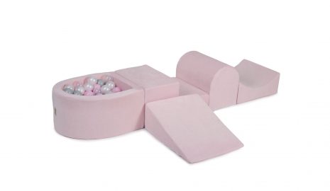 MeowBaby® PENOVÁ SADA NA HRU svetlotužový + komplet 100 loptičiek: pastelovo ružové, transparent, biele, šedé