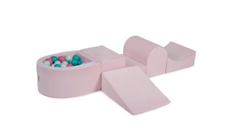 MeowBaby® PENOVÁ SADA NA HRU svetlotužový + komplet 100 loptičiek: mätové, svetlo ružové, turkus, biele