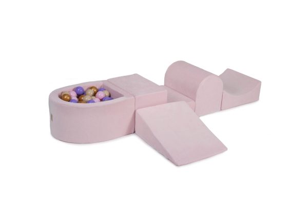 MeowBaby® PENOVÁ SADA NA HRU svetlotužový + komplet 100 loptičiek: béžové, vresové, pastelovo ružové, zlaté