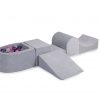 MeowBaby® PENOVÁ SADA NA HRU svetlošed. + komplet 100 loptičiek: fiolet, transparent, svetlo ružové, šedé