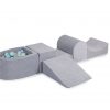 MeowBaby® PENOVÁ SADA NA HRU svetlošed. + komplet 100 loptičiek: mätové, baby blue, biele, šedé, transparent