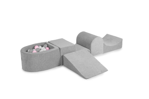 MeowBaby® PENOVÁ SADA NA HRU svetlošed. + komplet 100 loptičiek: šedé, biele, pastelovo ružové