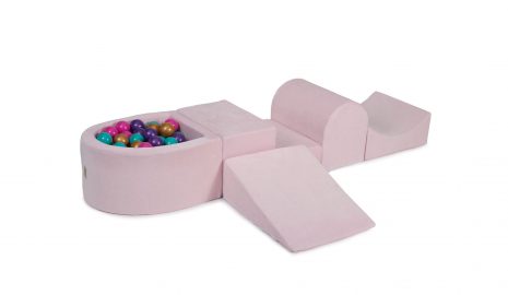 MeowBaby® PENOVÁ SADA NA HRU svetlotužový + komplet 100 loptičiek: fialové, zlaté, tmavo ružové, tyrkysové