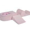 MeowBaby® PENOVÁ SADA NA HRU svetlotužový + komplet 100 loptičiek: pastelovo ružové, transparentne, biele