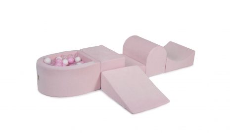 MeowBaby® PENOVÁ SADA NA HRU svetlotužový + komplet 100 loptičiek: pastelovo ružové, transparentne, biele