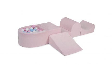 MeowBaby® PENOVÁ SADA NA HRU svetlotužový + komplet 100 loptičiek: biele, biele, baby blue, pastelovo ružové