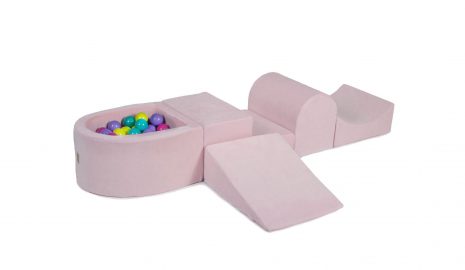 MeowBaby® PENOVÁ SADA NA HRU svetlotužový + komplet 100 loptičiek: fiolet, svetlo ružové, žlté, turkus