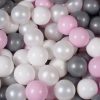 MeowBaby® zostava 100 plastových guličiek ?7cm biele, biele, strieborné, pastelovo ružové