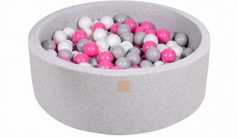 MeowBaby® Suchý bazén 90x30cm s 200 loptičkami, svetlošed.: šedé, biele, svetlo ružové