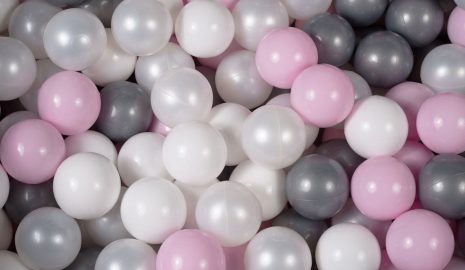MeowBaby® zostava plastových guličiek 200 ks ?7cm biele, biele, strieborné, pastelovo ružové