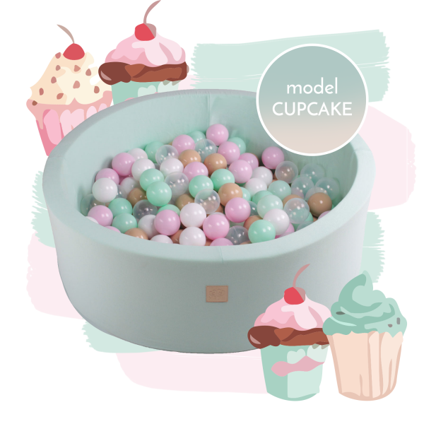 MeowBaby® Model Cupcake Suchý bazén s loptičkami 250 ks okrúhly hotová zostava