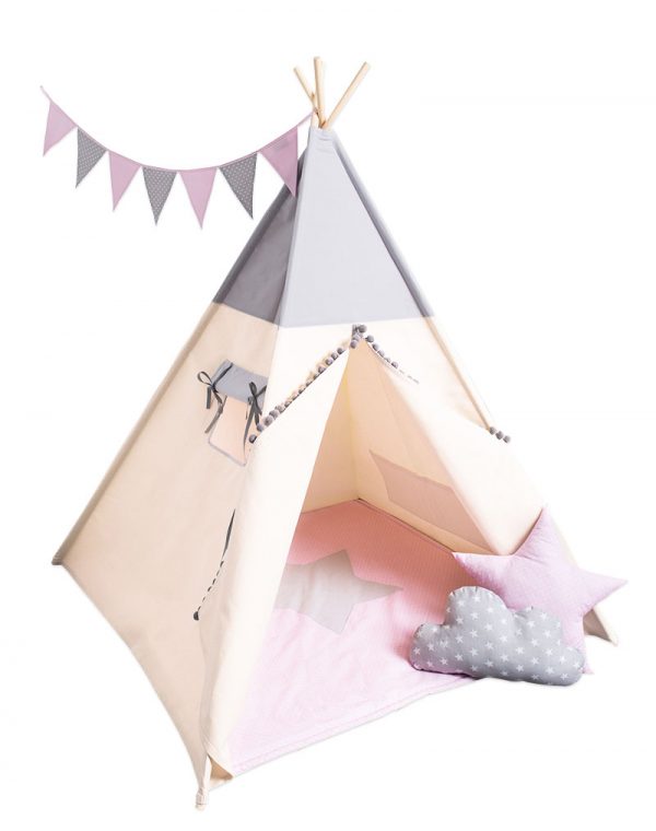 Tipi Grey Girl, teepee s podložkou a vankúšmi súprava 7el.