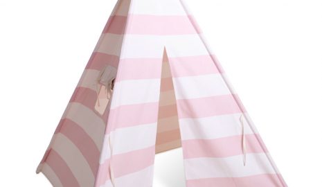 Tipi Pink Stripes, plátený stan Teepee, biela a ružová